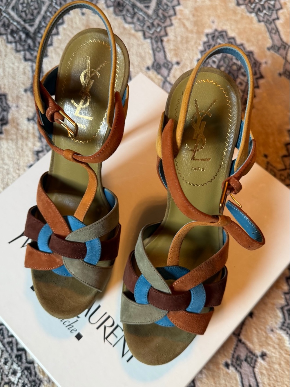 Yves Saint Laurent Multicolor Suede Platform Sandals – Size - Picture 6 of 11